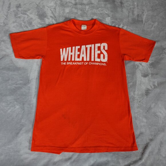 Vintage Wheaties Cereal Promo T Shirt Mens M (Fits S) Made In USA 80s Has FLAW! - Picture 1 of 10